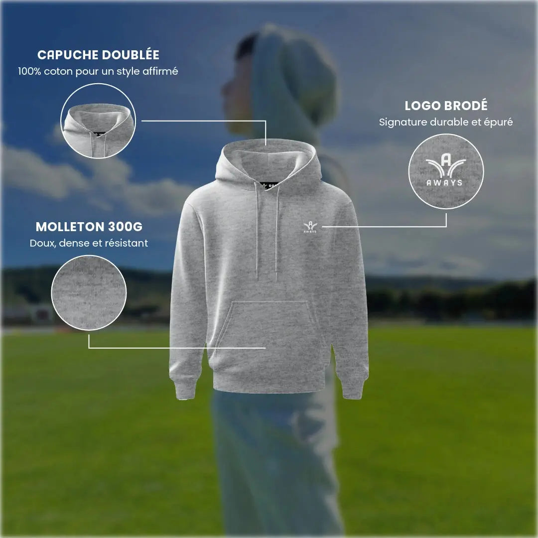 Sweat à capuche Aways Everest gris – détails et caractéristiques