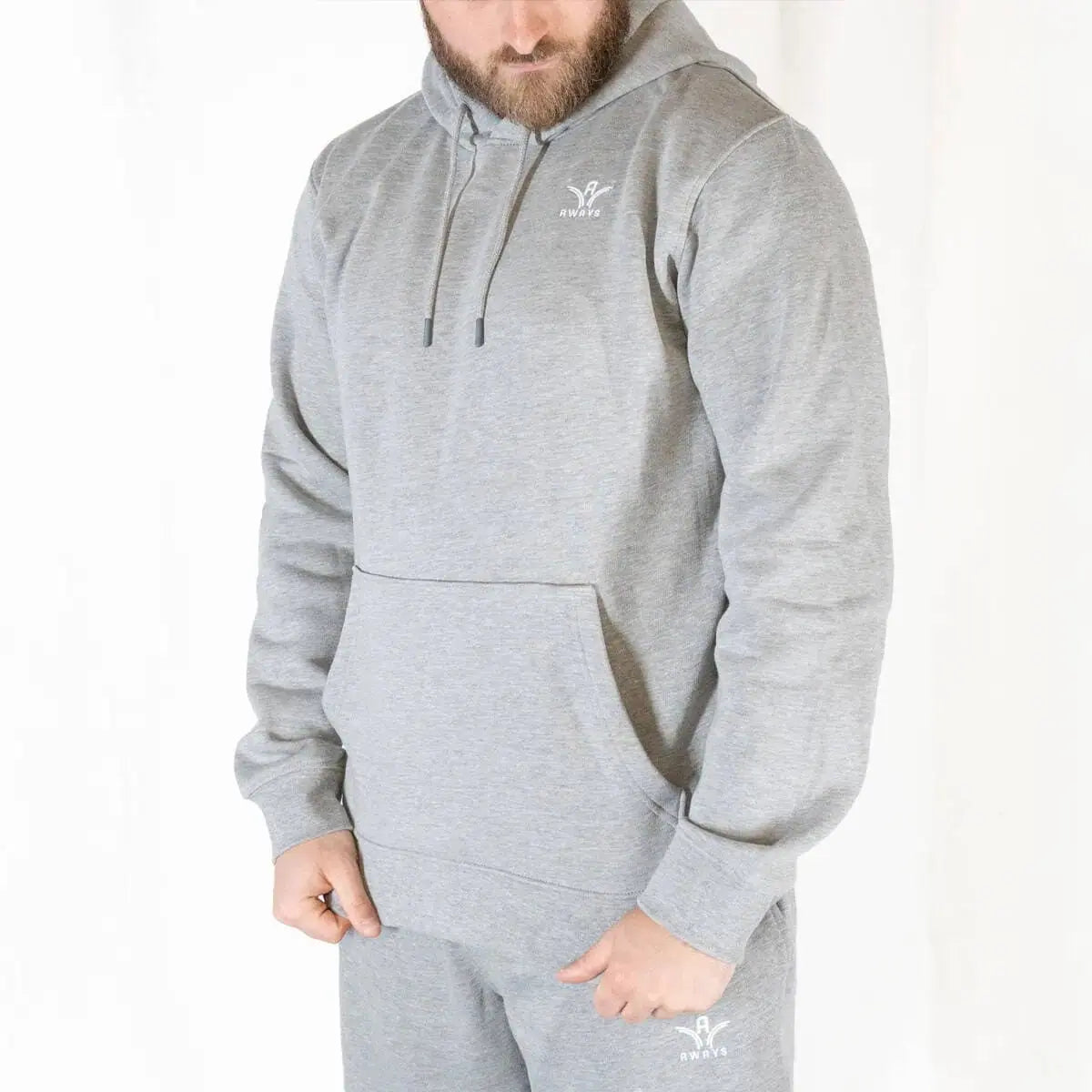 Sweat à capuche Aways Everest gris porté – vue de côté