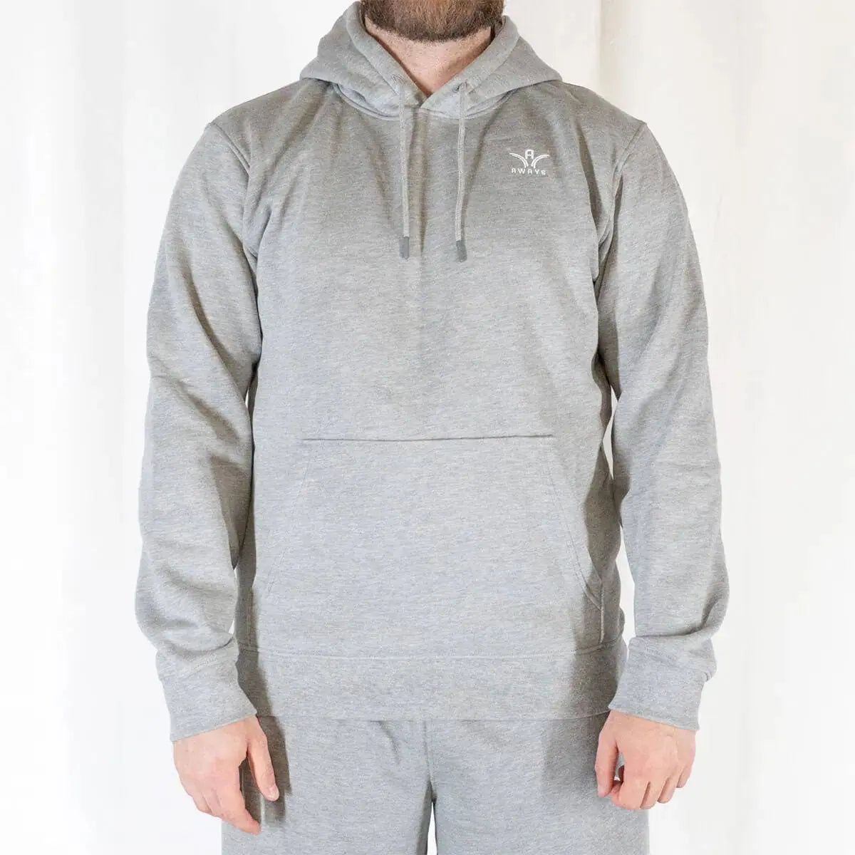 Sweat à capuche Aways Everest gris porté – vue de face