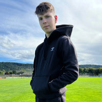 Sweat à capuche Aways Everest noir porté – vue de profil