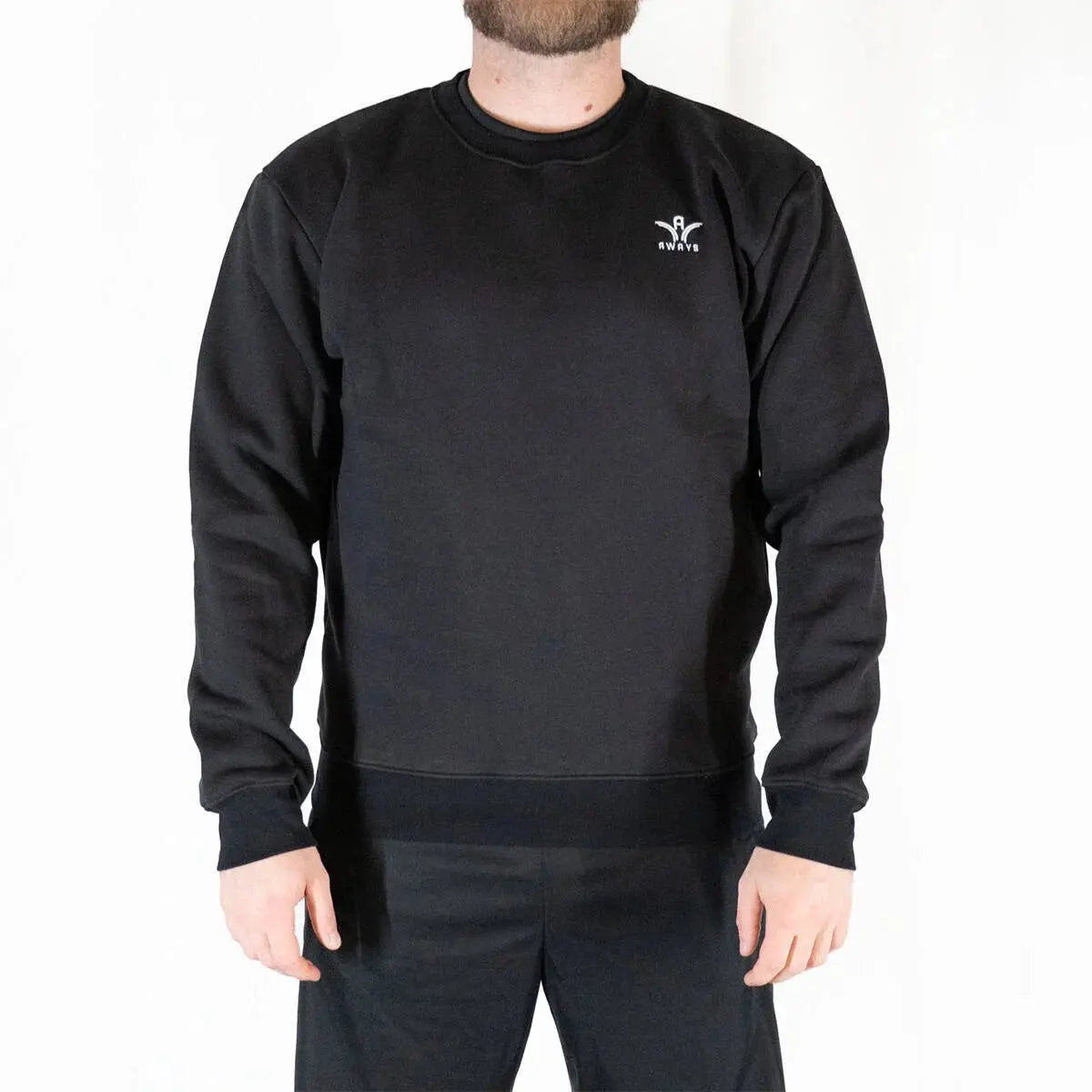 Sweat col rond Aways Everest noir porté  – vue de face